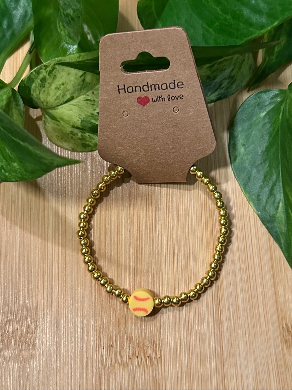 🥎✨ Softball Stretchy Beaded Bracelet | Handmade | Clay Softball‎ Charm 🥎